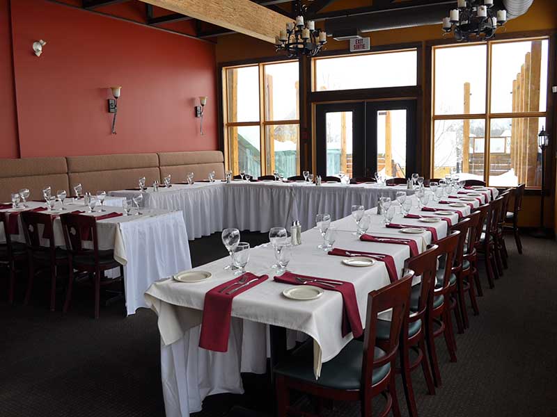 Vimy's Lounge and Grill upstairs dining room wedding reception setup.