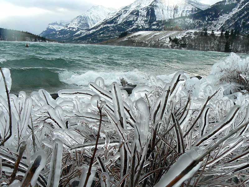 A photo winter setting in over Waterton Lake